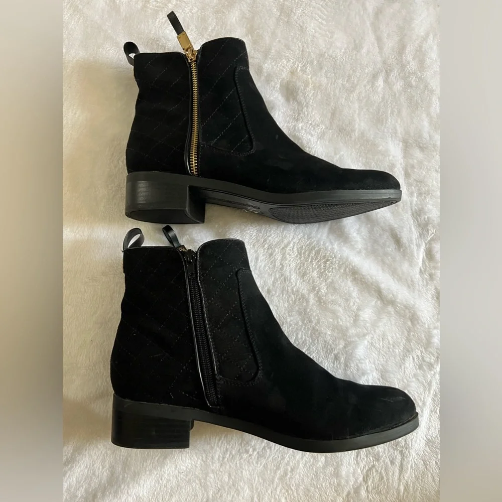 Tommy Hilfiger Black Suede Ankle Booties with Gold Zipper